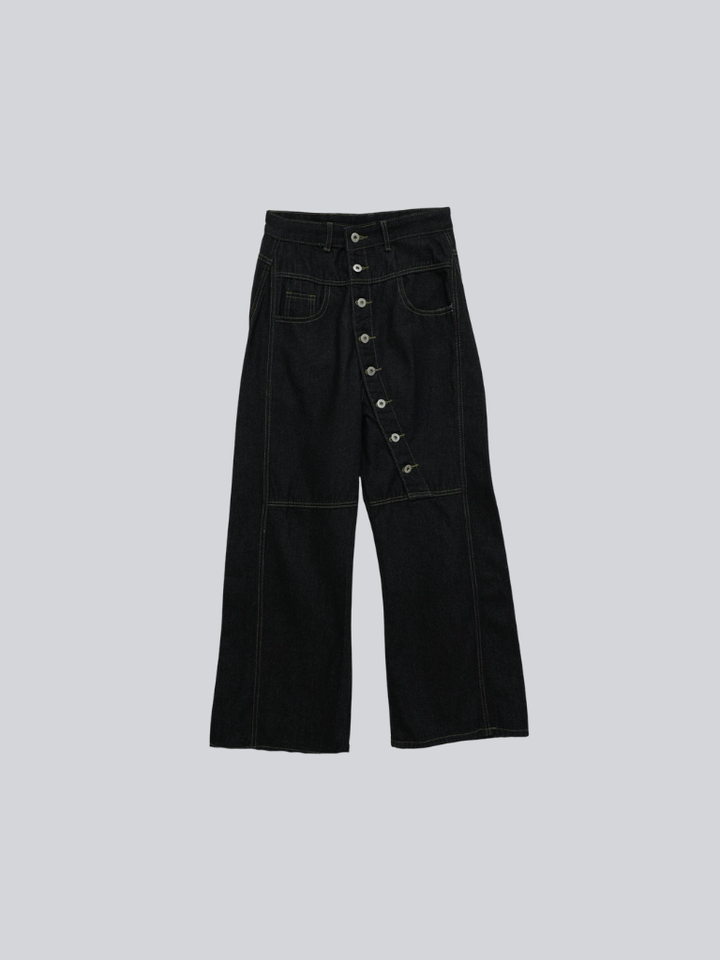 asymmetry button denim pants
