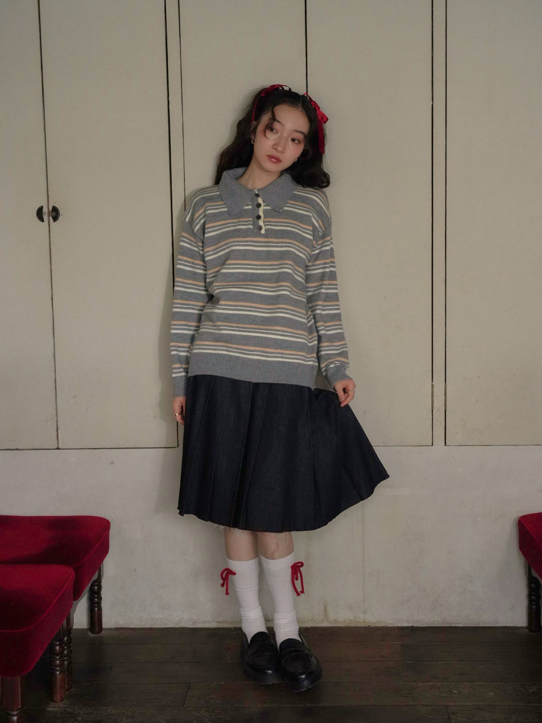 retro stripe collar knit