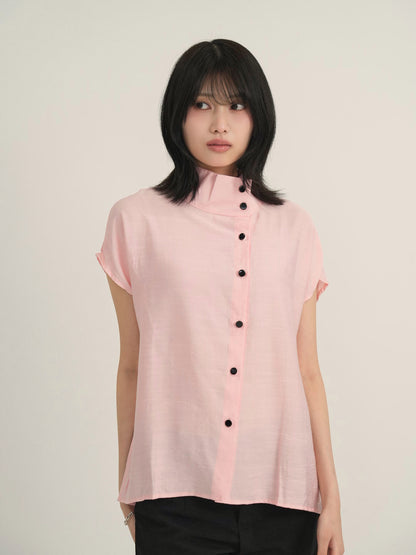 cotton linen stand collar shirt