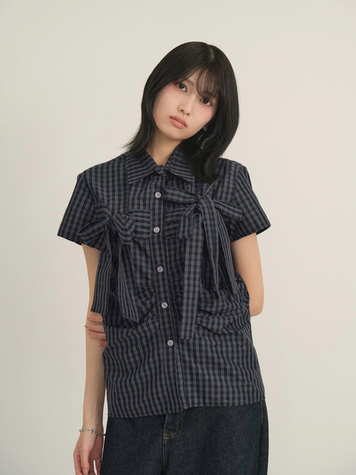 w ribbon check blouse
