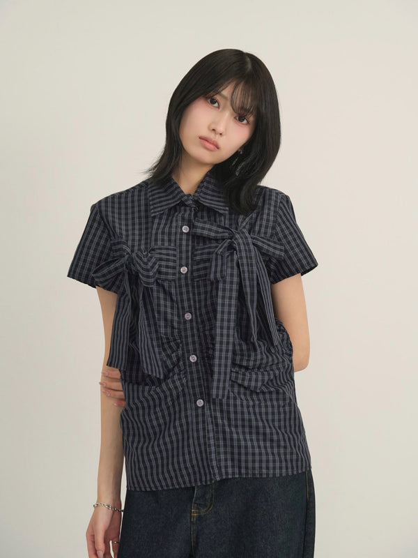w ribbon check blouse