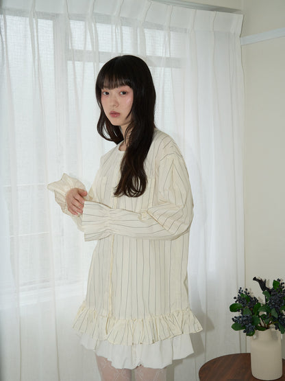 stripe frill big blouse