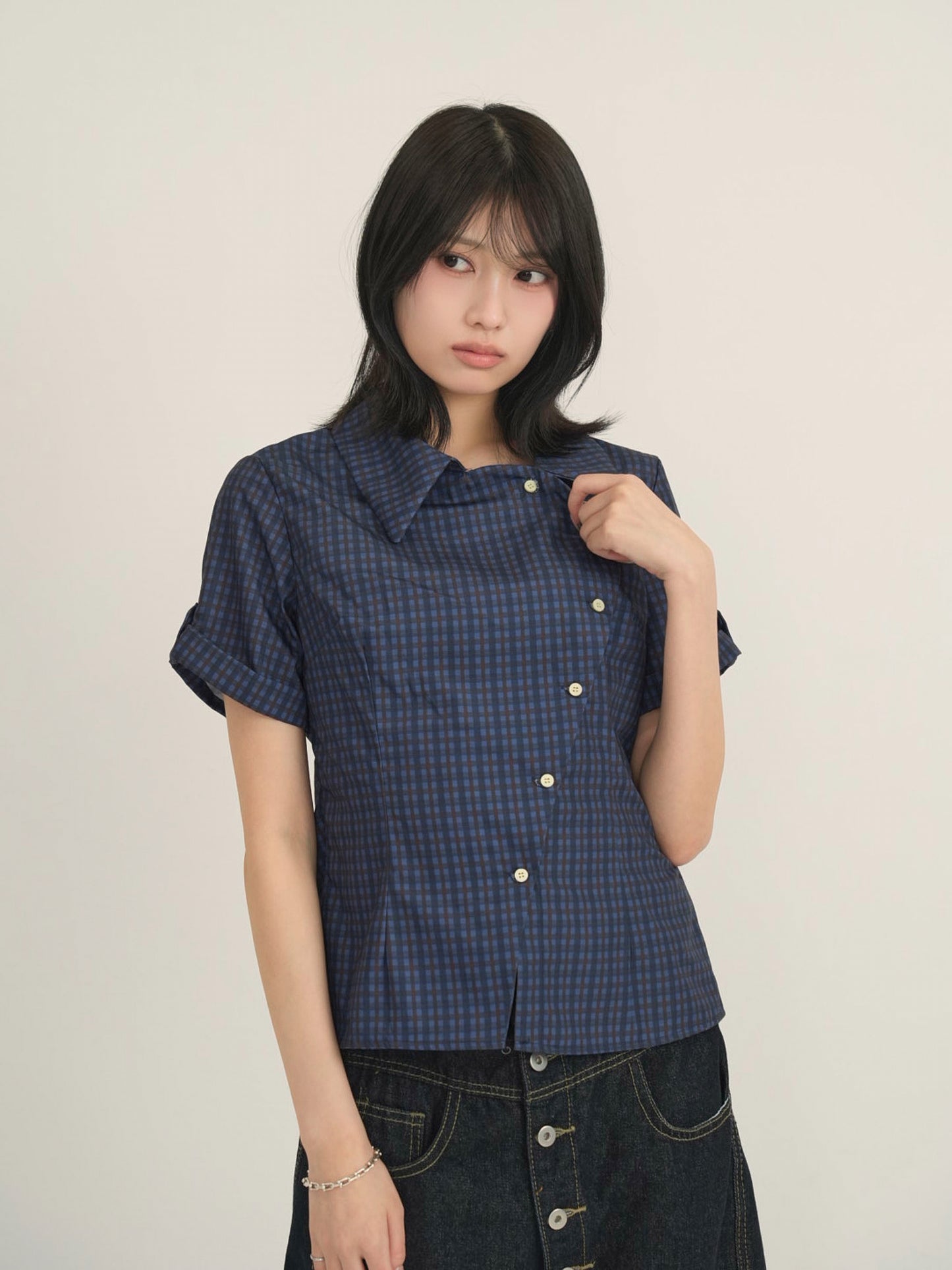 retro check button shirt