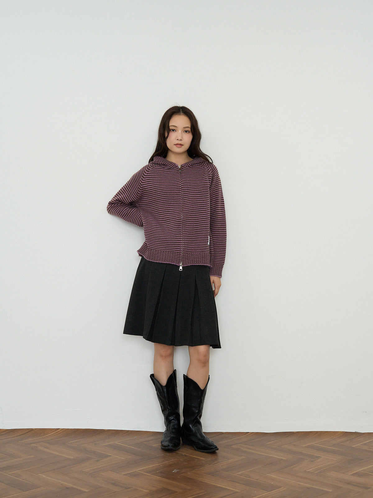 border knit zip hoodie