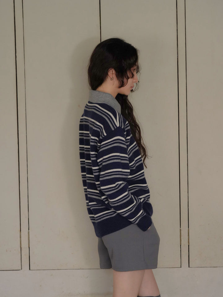 retro stripe collar knit