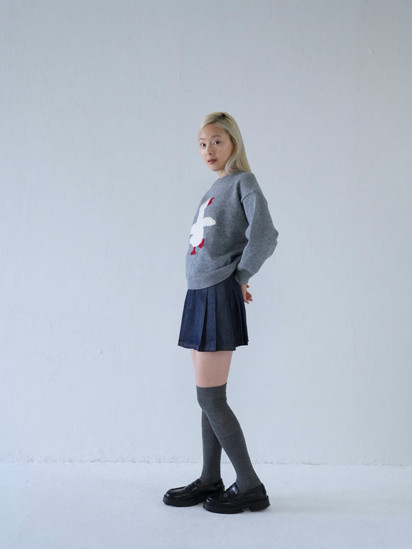 denim pleated mini skirt