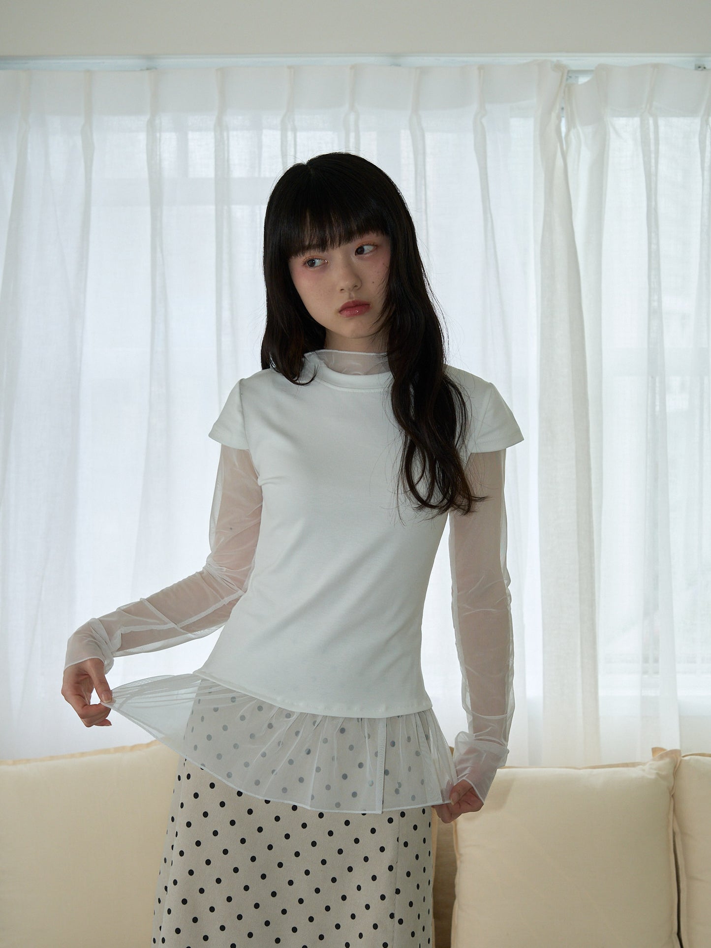 シアー 重ね着風トップス 大人カジュアル レディース Uenui