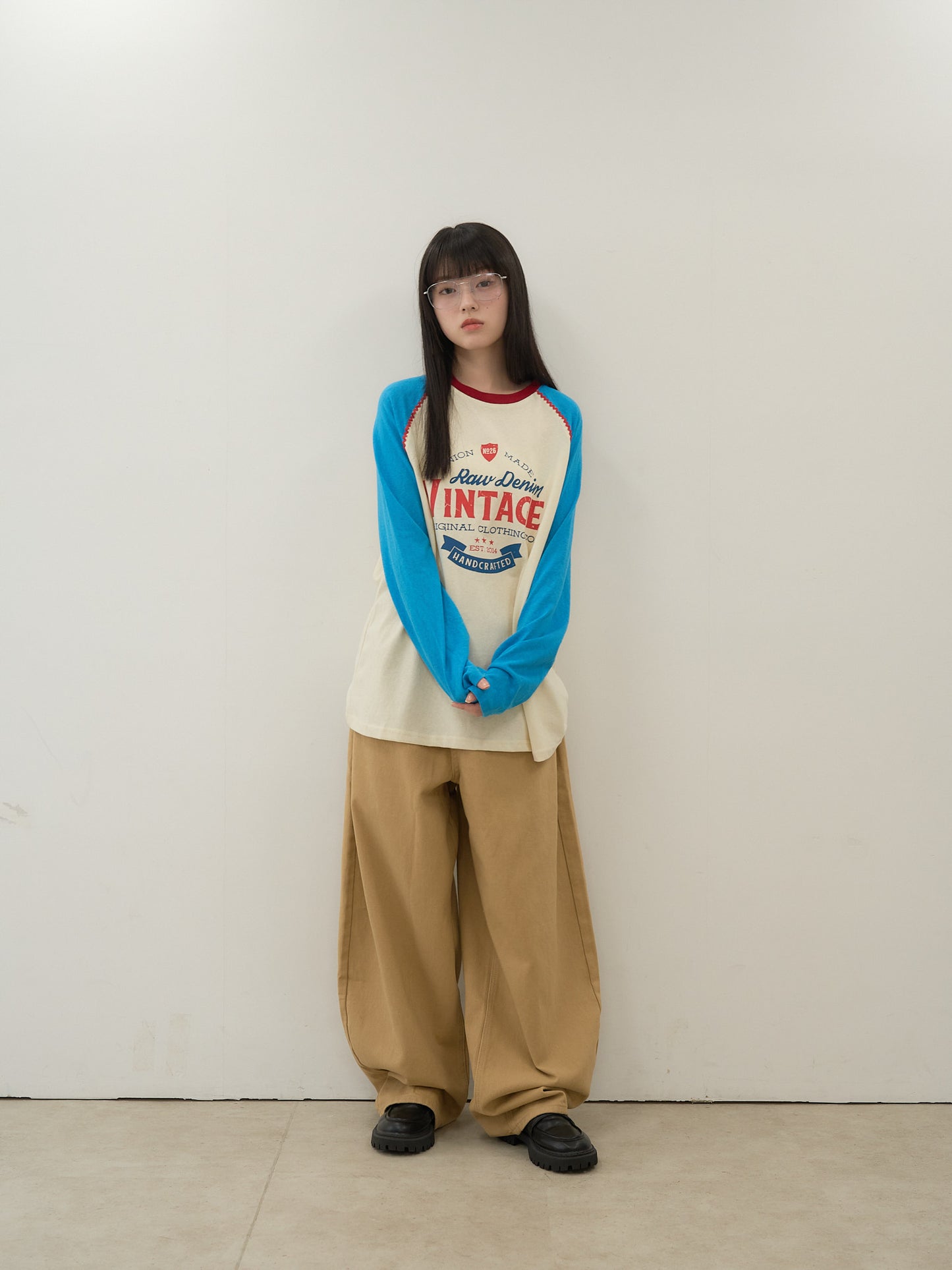 vintage raglan print long  tee
