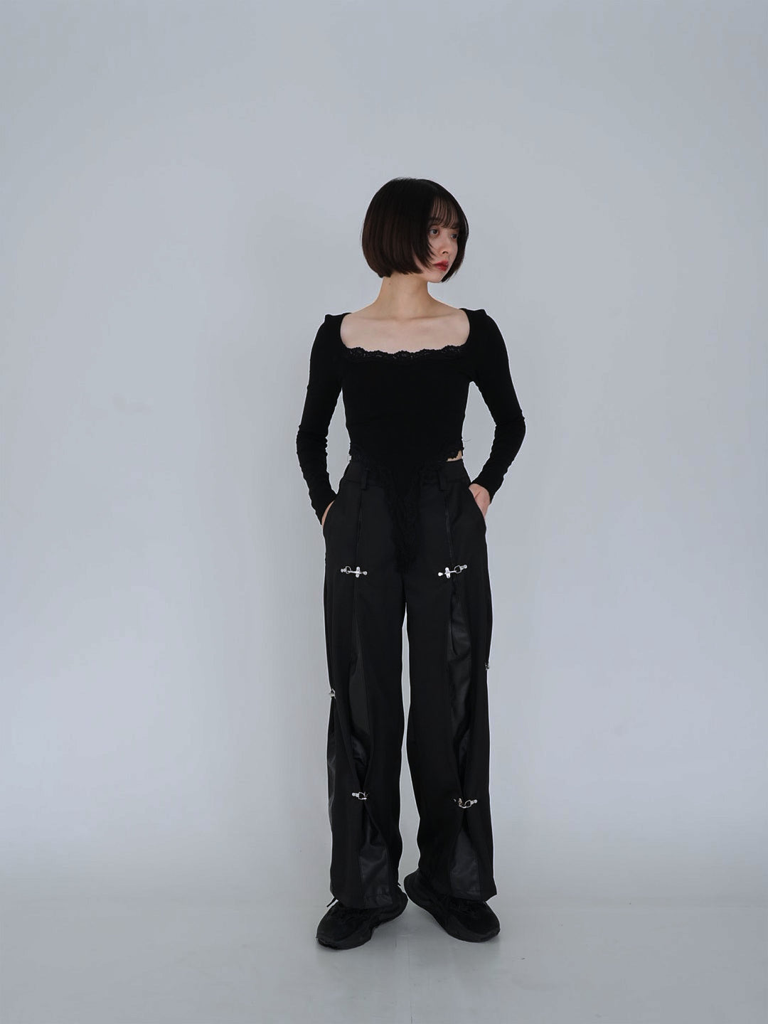 double material pin pants