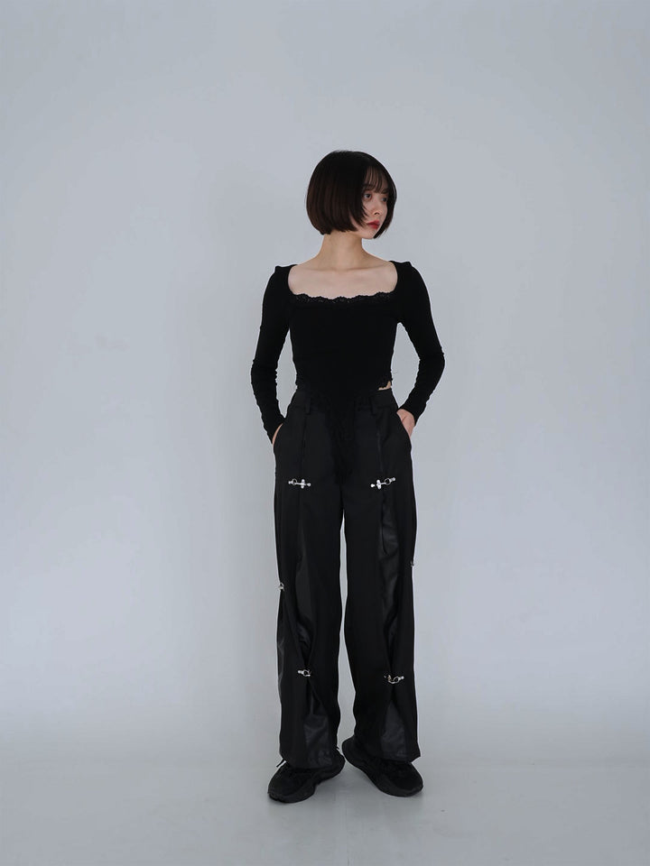 double material pin pants