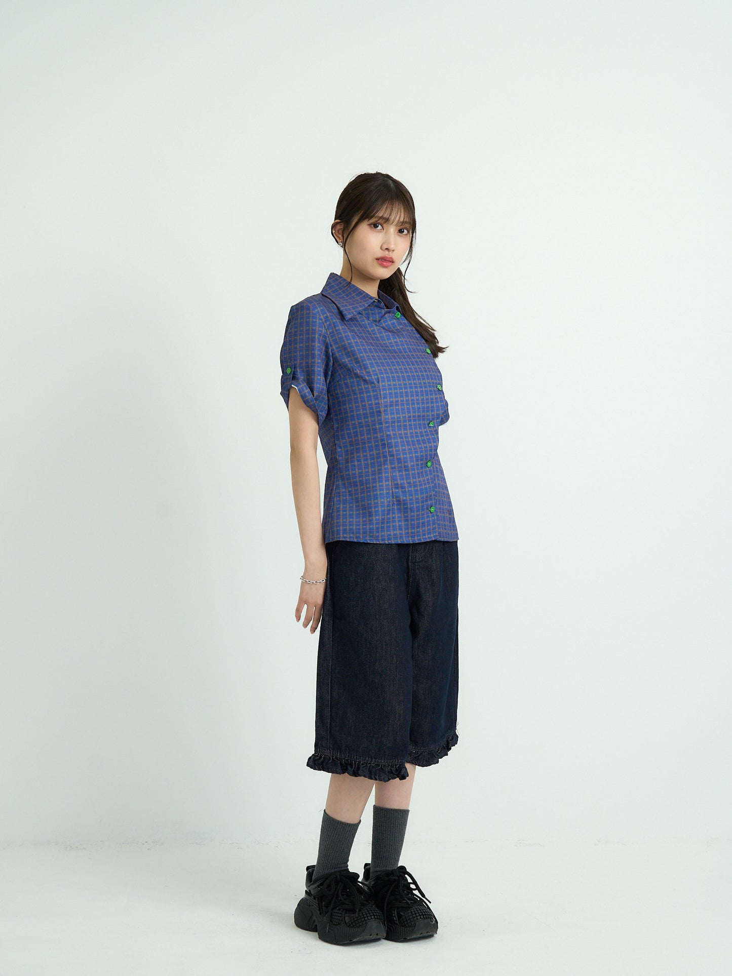retro check button shirt