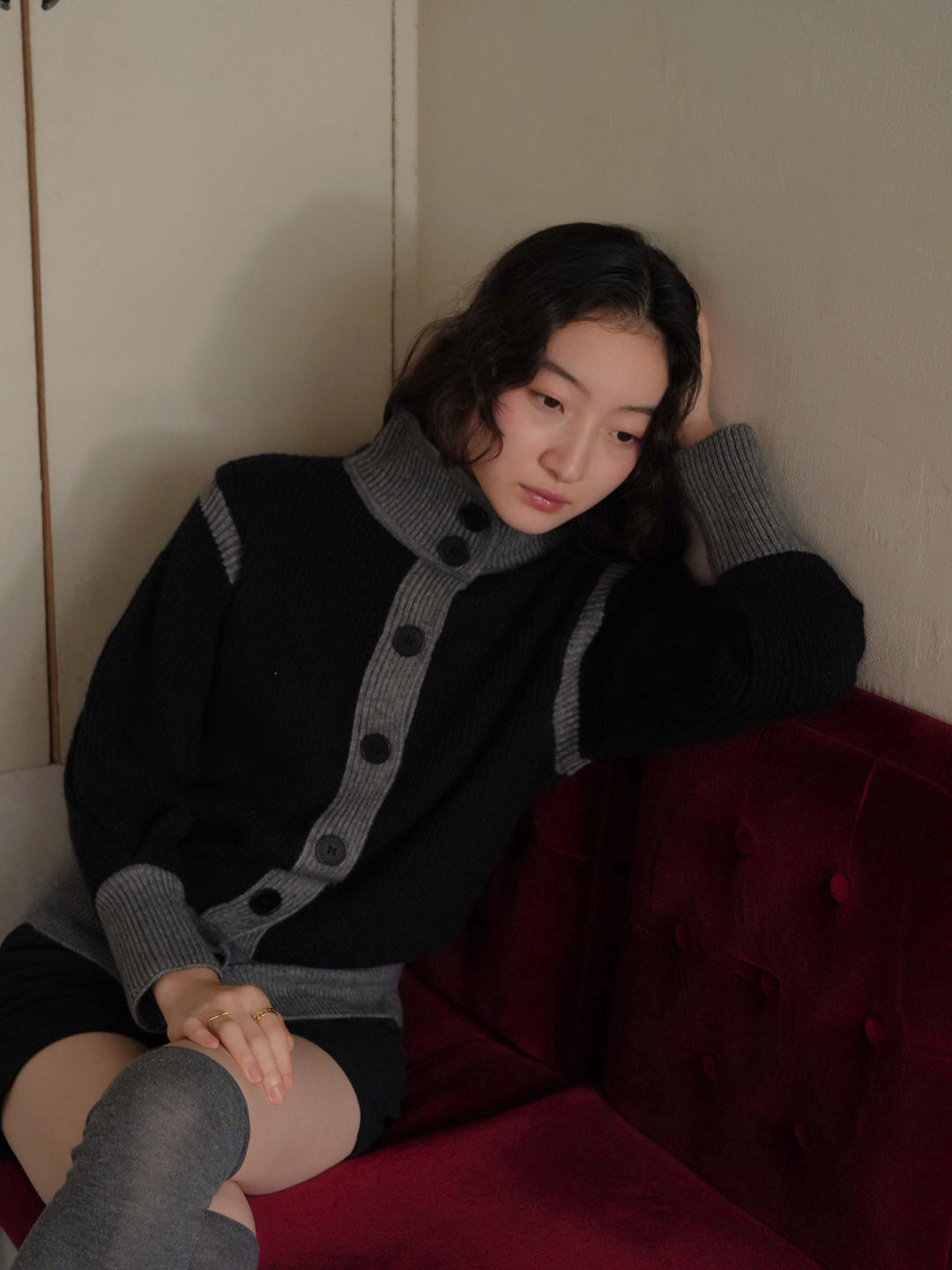 color block knit cardigan