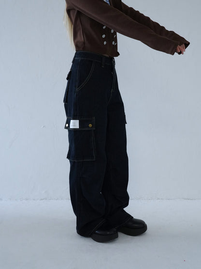 dark denim cargo pants