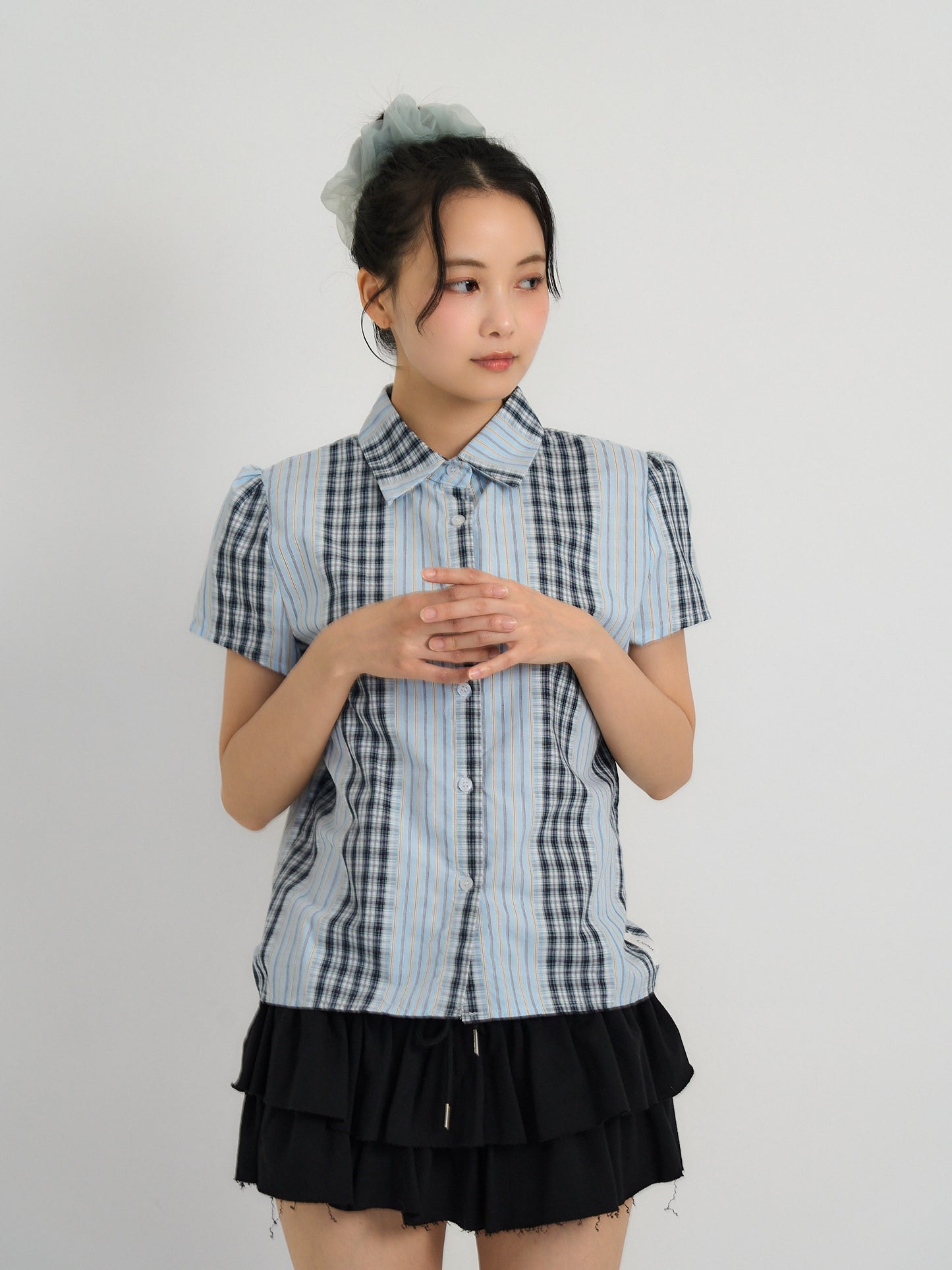 mixed stripe plaid shirt