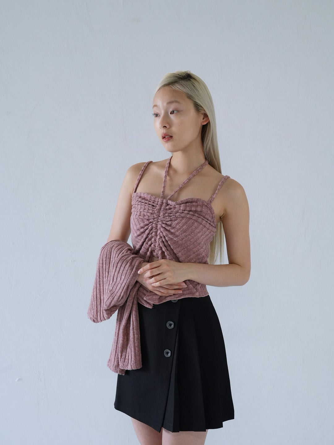 【 10月上旬発送予定 】ribbed ruched cami & cardigan set