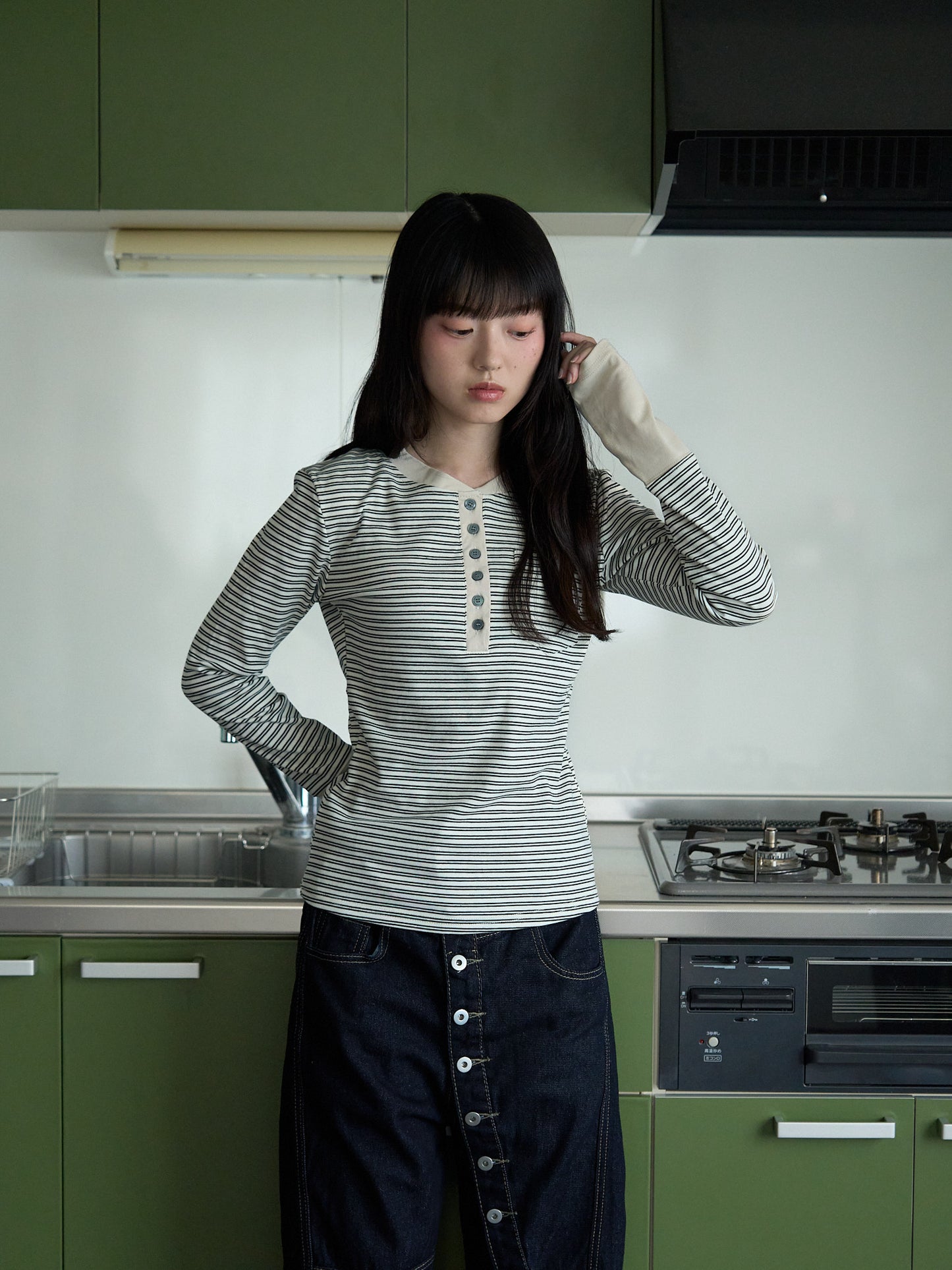 layered striped henley top