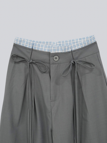 high waist ribbon wide pants