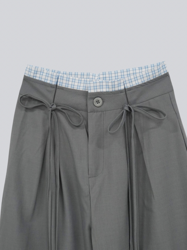 high waist ribbon wide pants