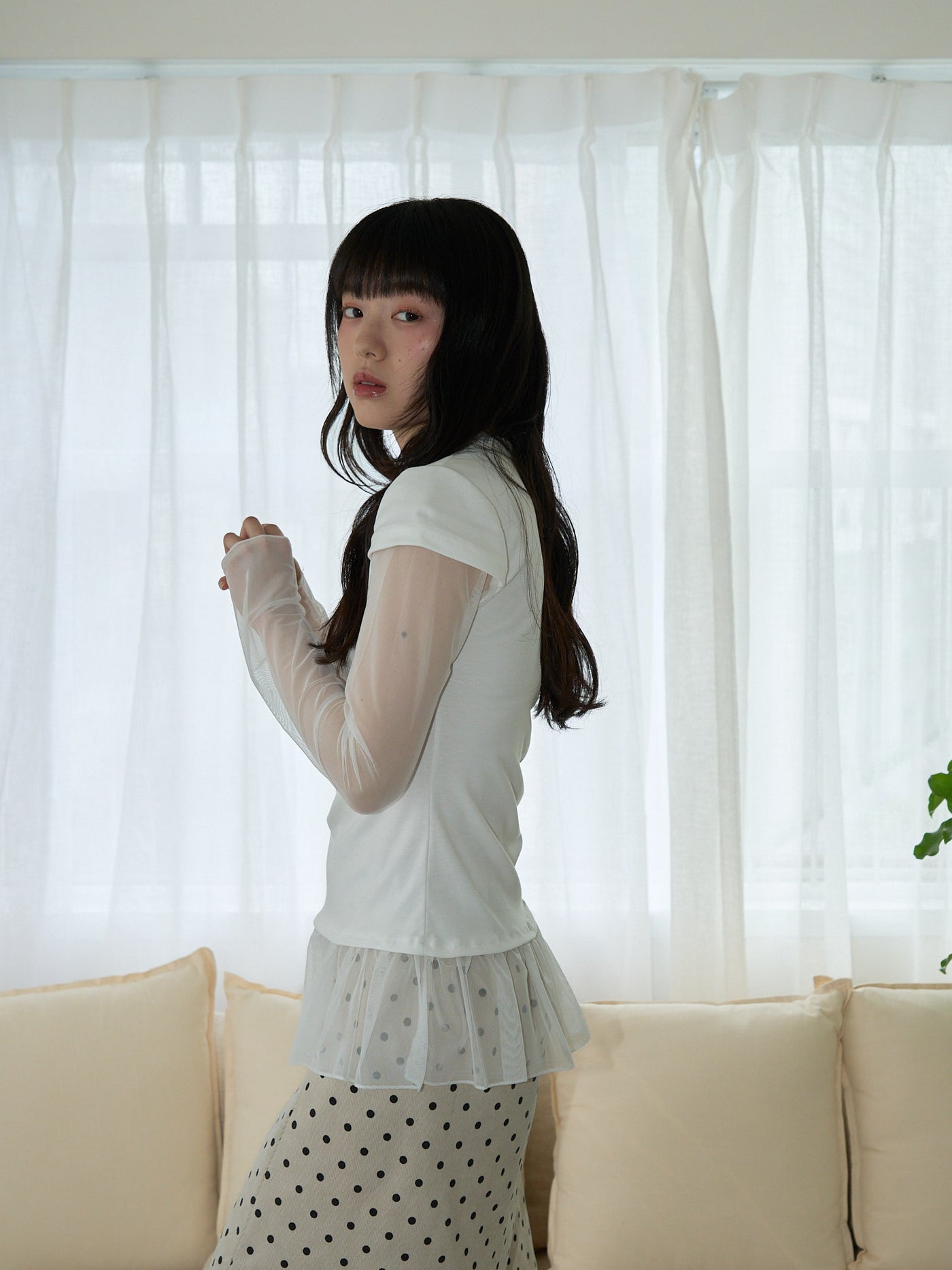 シアー 重ね着風トップス 大人カジュアル レディース Uenui