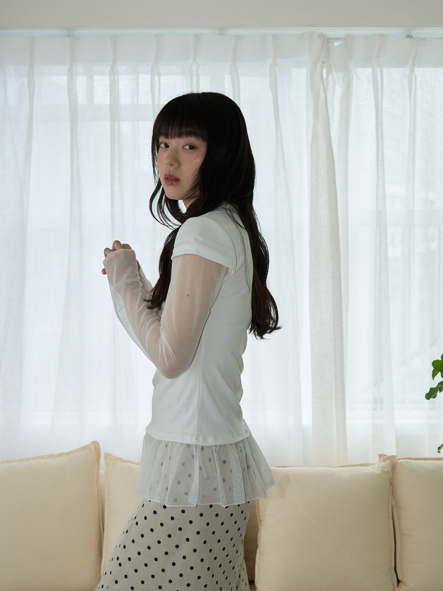 シアー 重ね着風トップス 大人カジュアル レディース Uenui