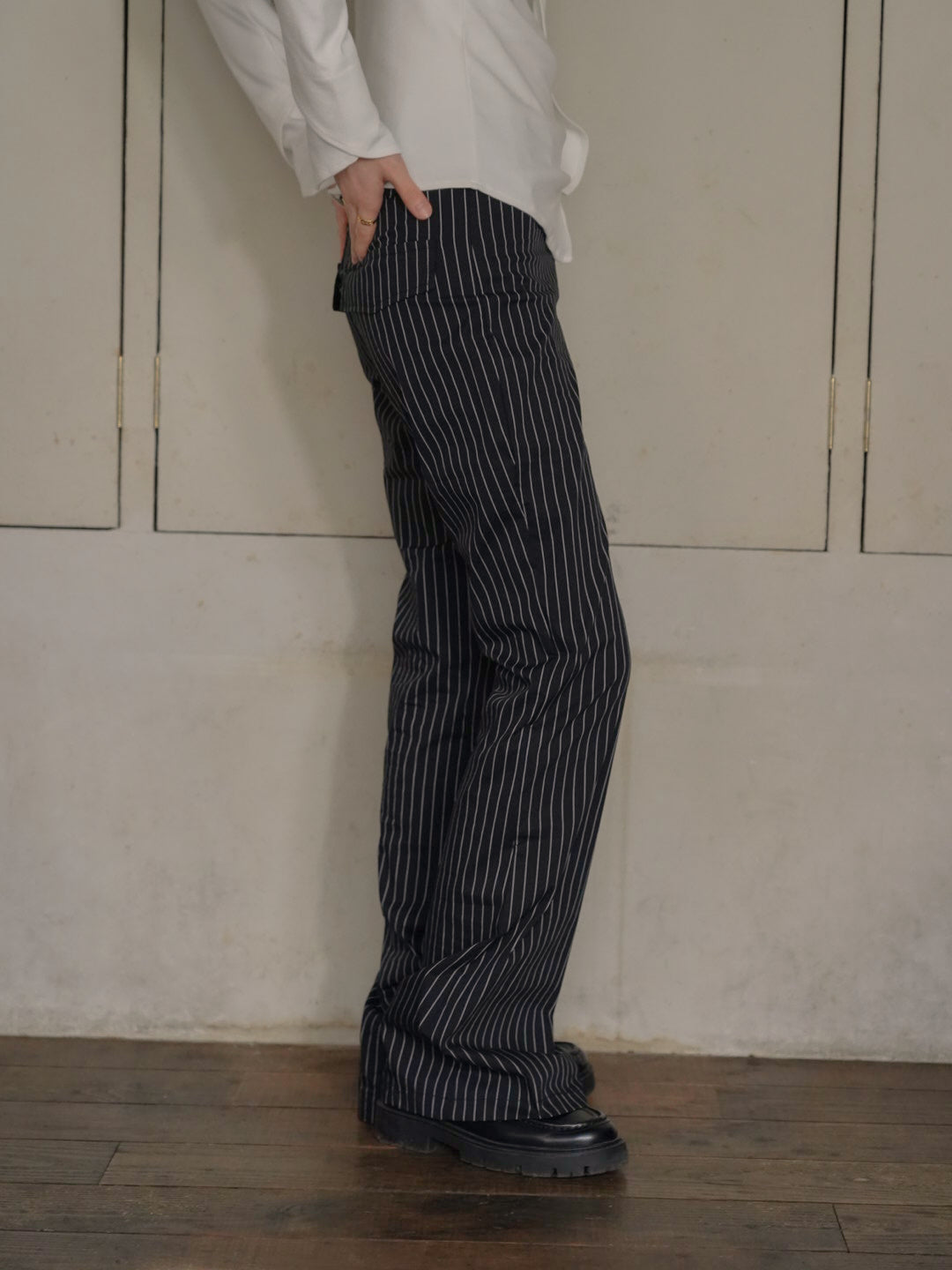 low rise pinstripe flare pants