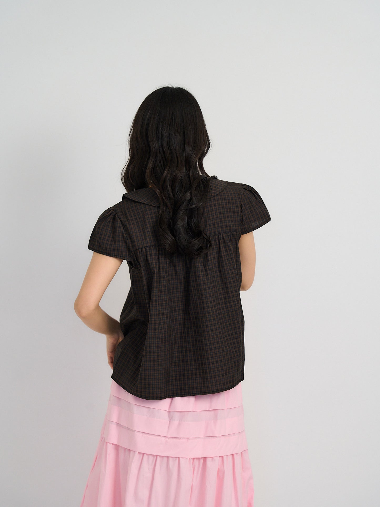 check frill collar blouse