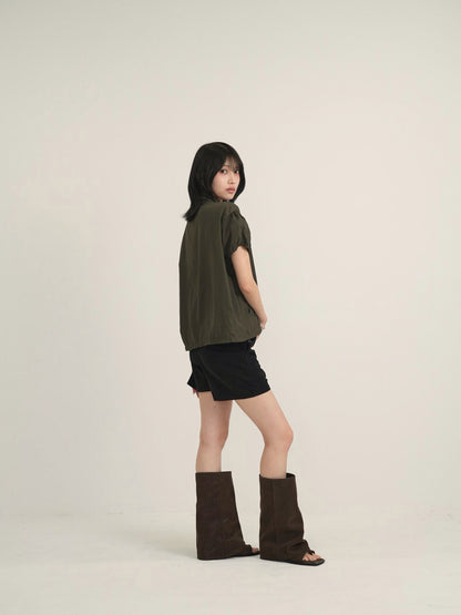 stand collar zip short jacket