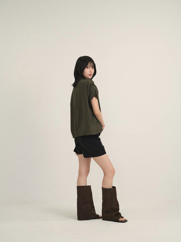stand collar zip short jacket