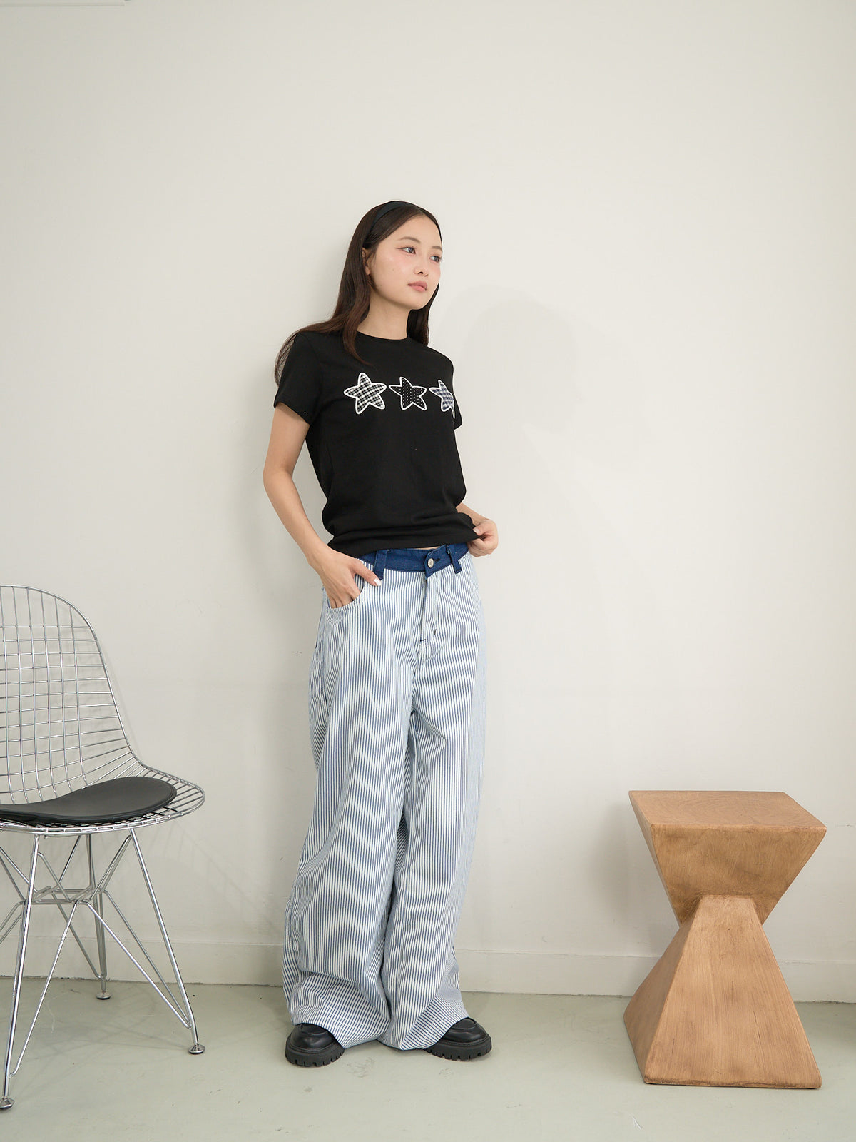stripe wide loose pants