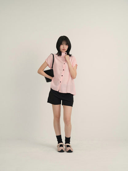cotton linen stand collar shirt
