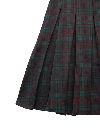 box pleats check midi skirt