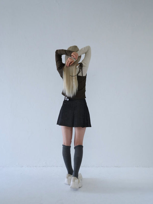 denim pleated mini skirt