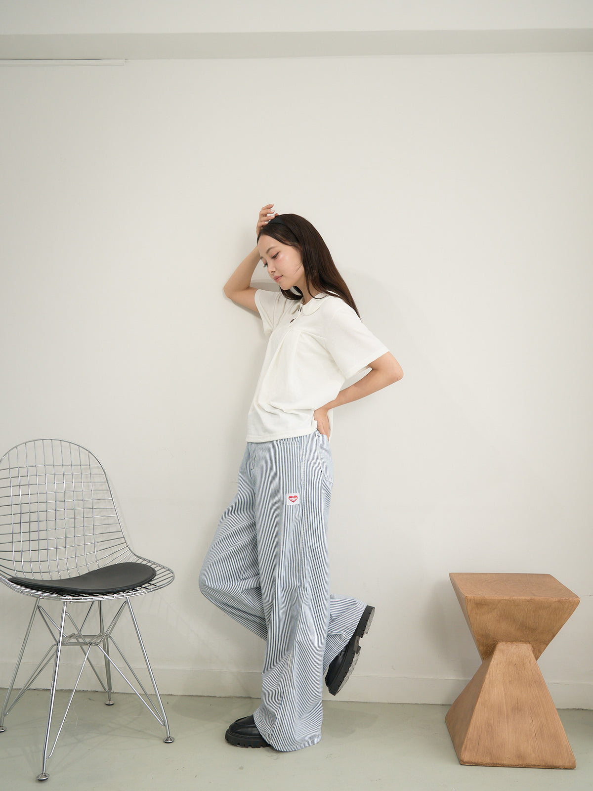 stripe wide loose pants