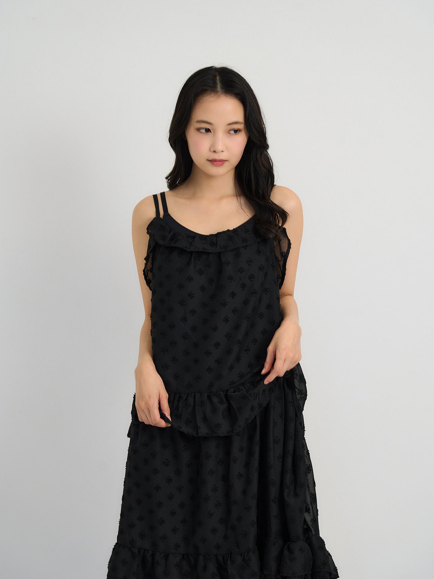 dot chiffon tiered dress