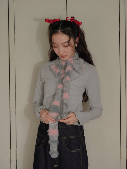 furry stripe knit muffler