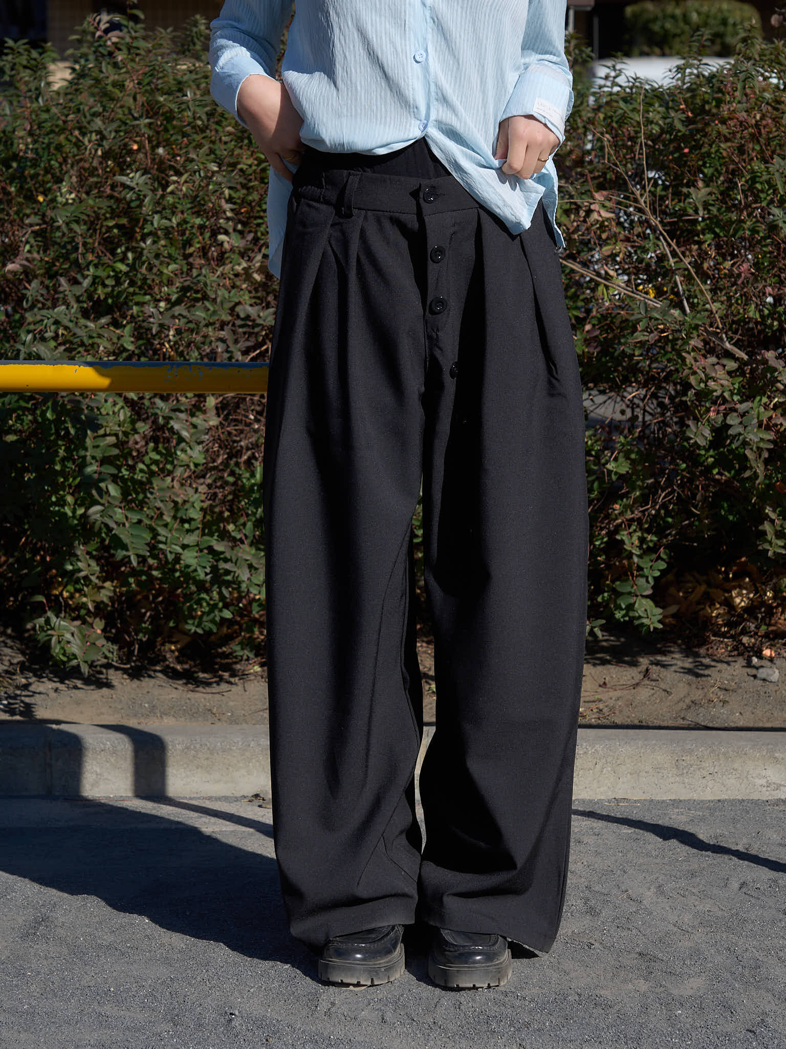 パンツ wide asymmetry pants asymmetry button front wide pants – Uenui