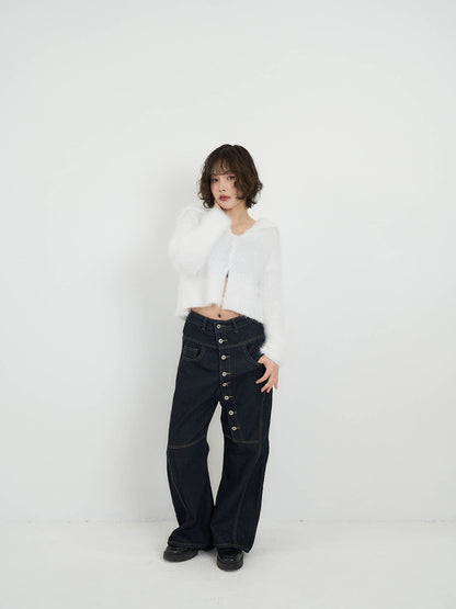 shaggy knit sailor cardigan