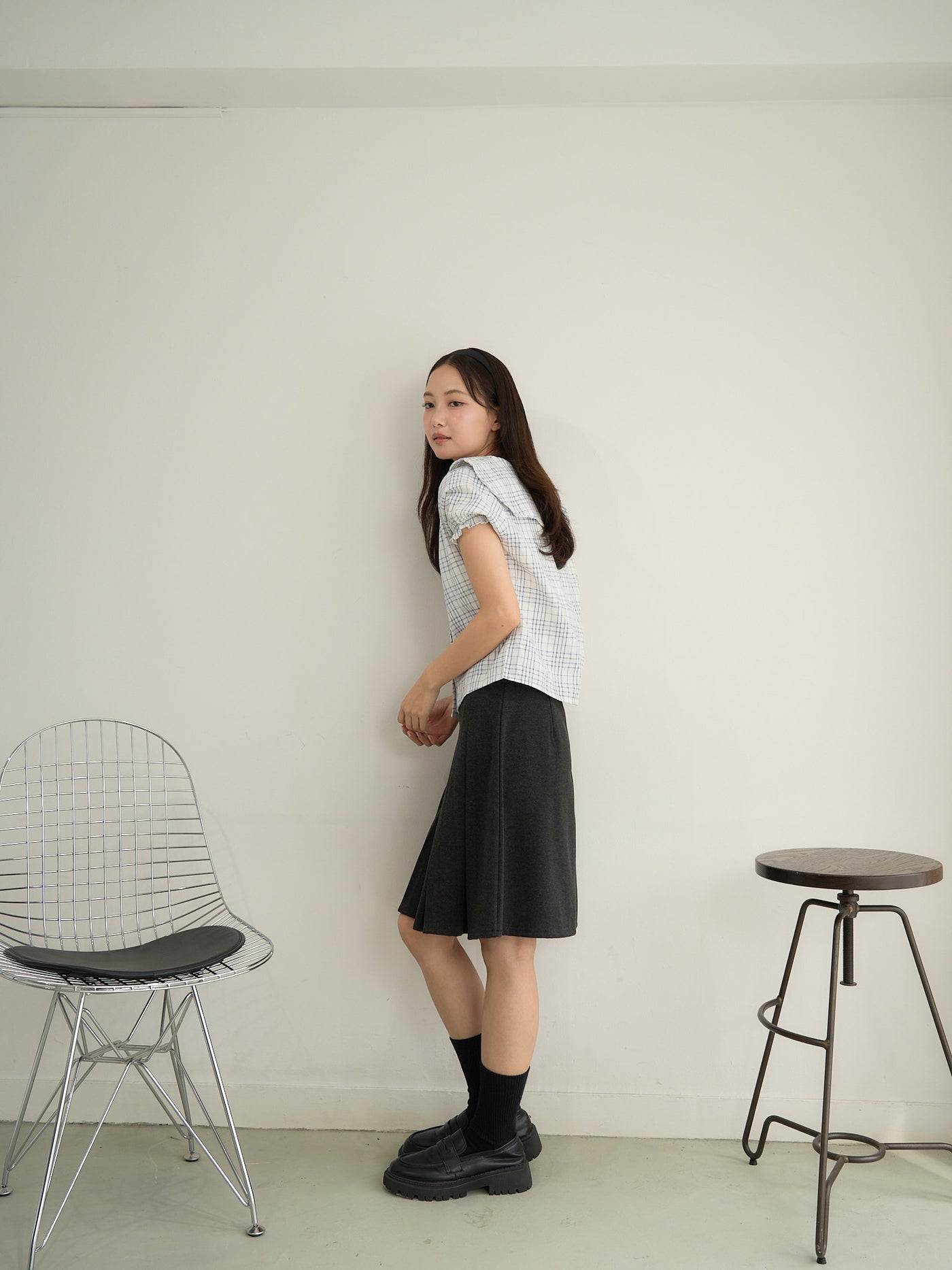 check sailor blouse