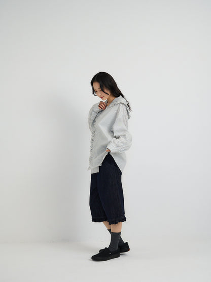 frill hem wide denim pants