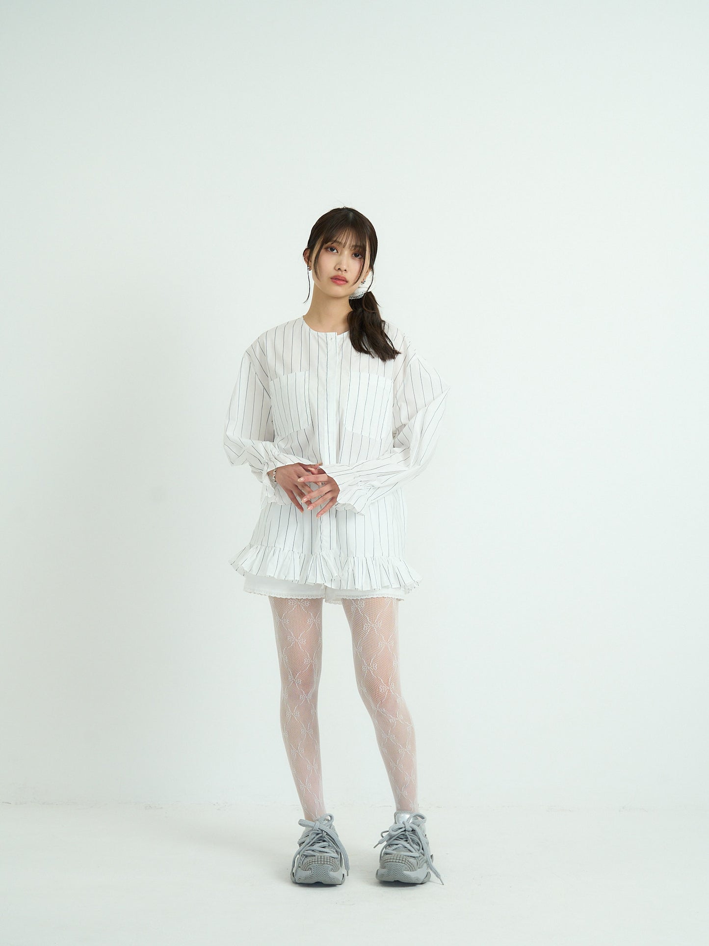 stripe frill big blouse