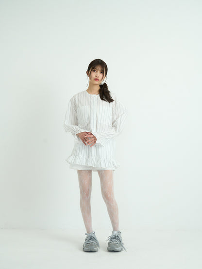 stripe frill big blouse