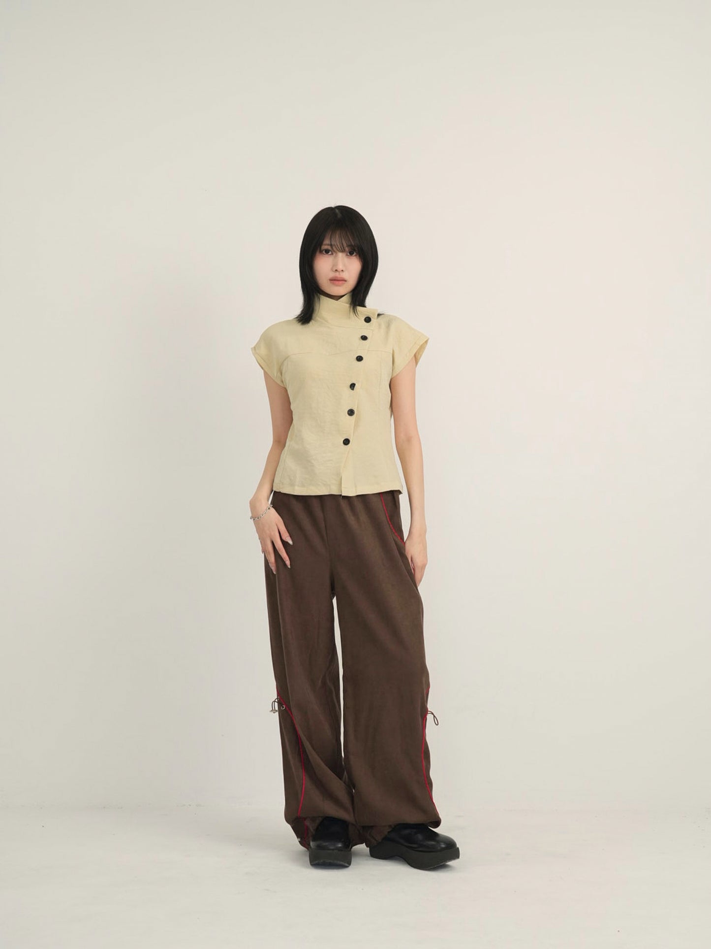 asymmetric collar shirt