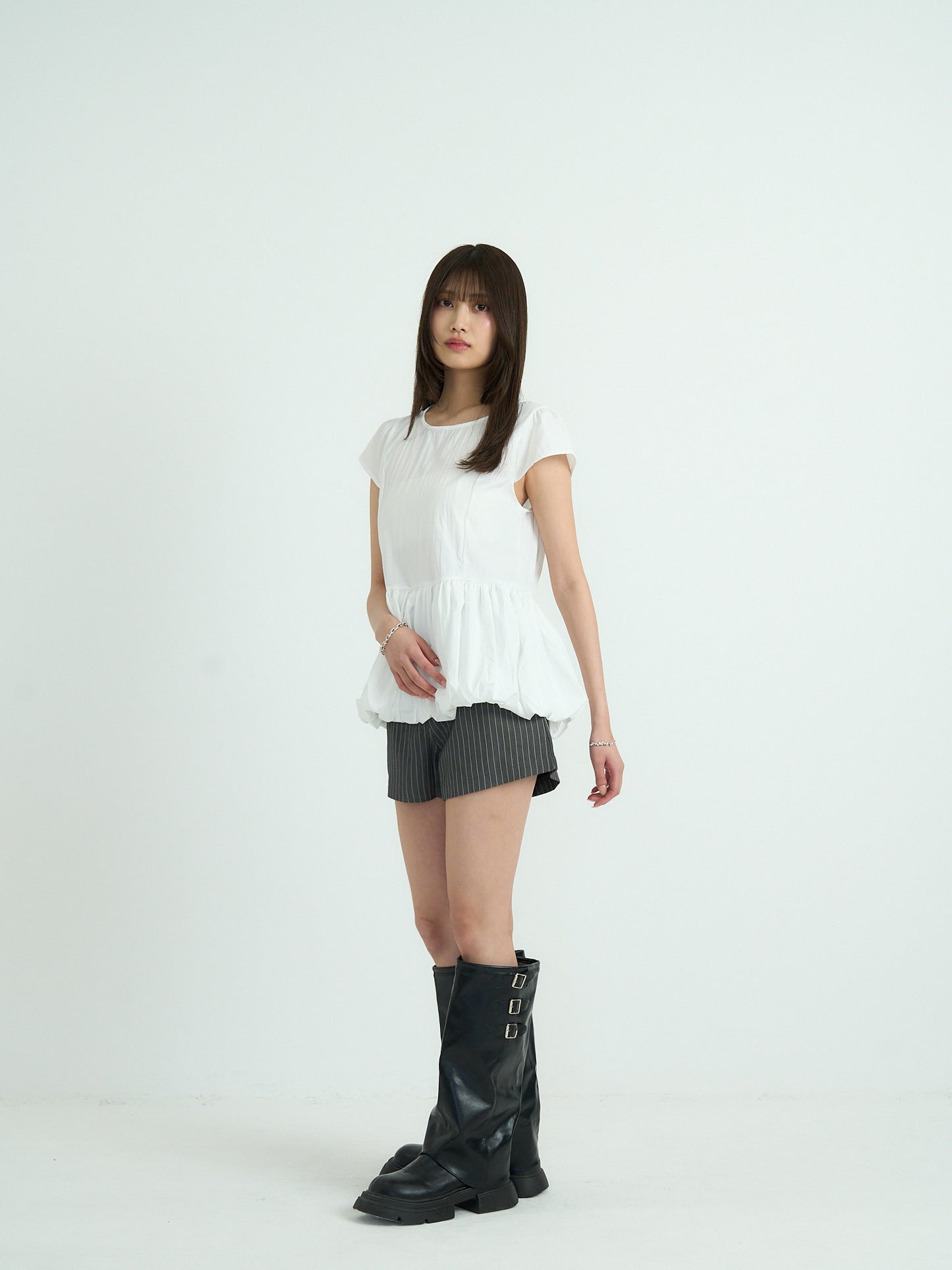 peplum puff sleeve blouse