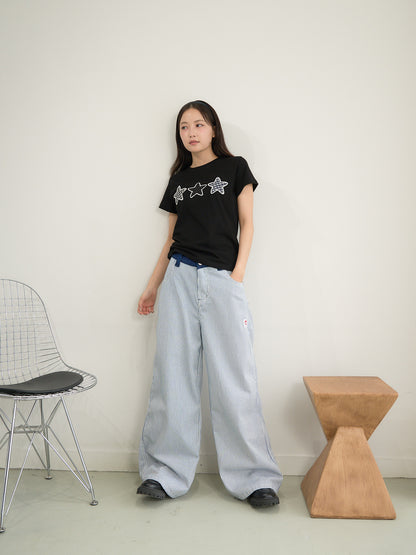 stripe wide loose pants