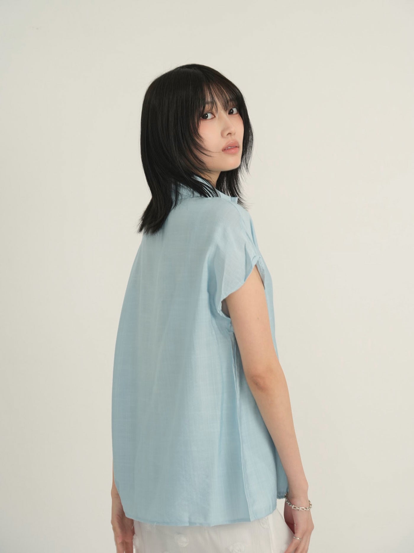 cotton linen stand collar shirt