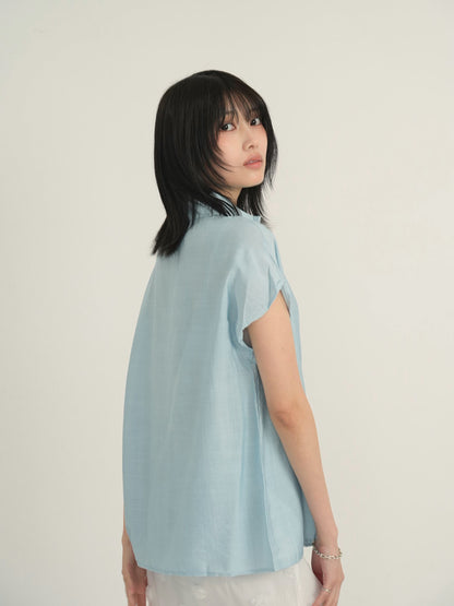 cotton linen stand collar shirt