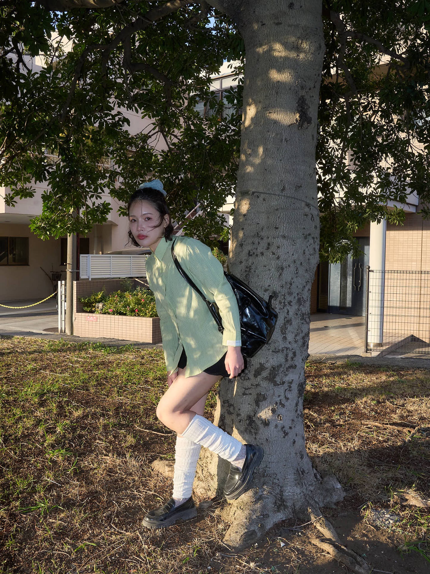 crinkle ribbon long sleeve shirt