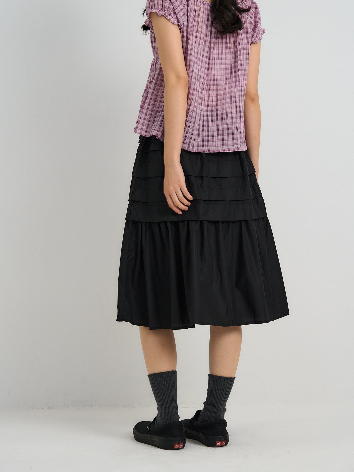tiered pleated midi skirt