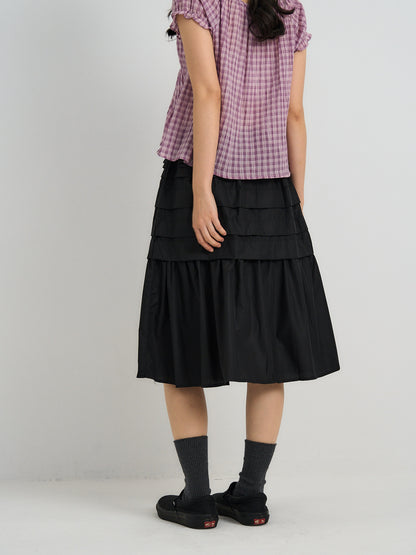 tiered pleated midi skirt