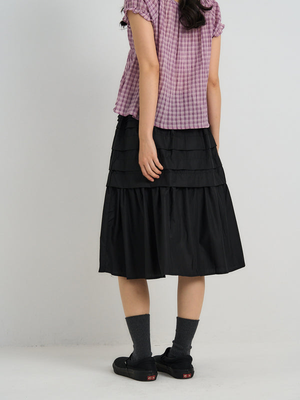 tiered pleated midi skirt